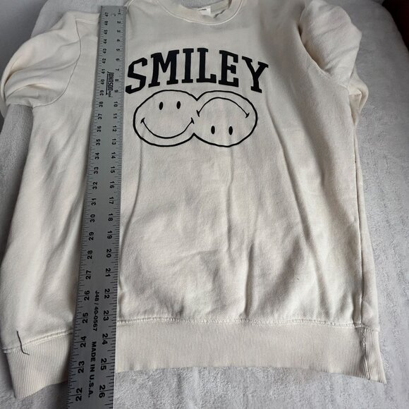 Smiley X H&M Mens Off White Relaxed Printed Sweatshirt Small Crew Neck Pullover - Picture 8 of 8